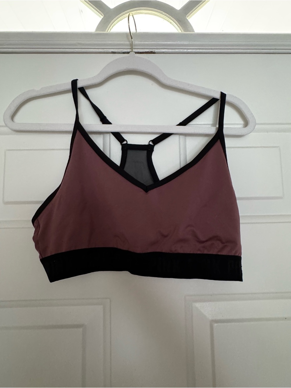 PINK Victoria's Secret Dusty Rose & Black Strappy Sports Bralette